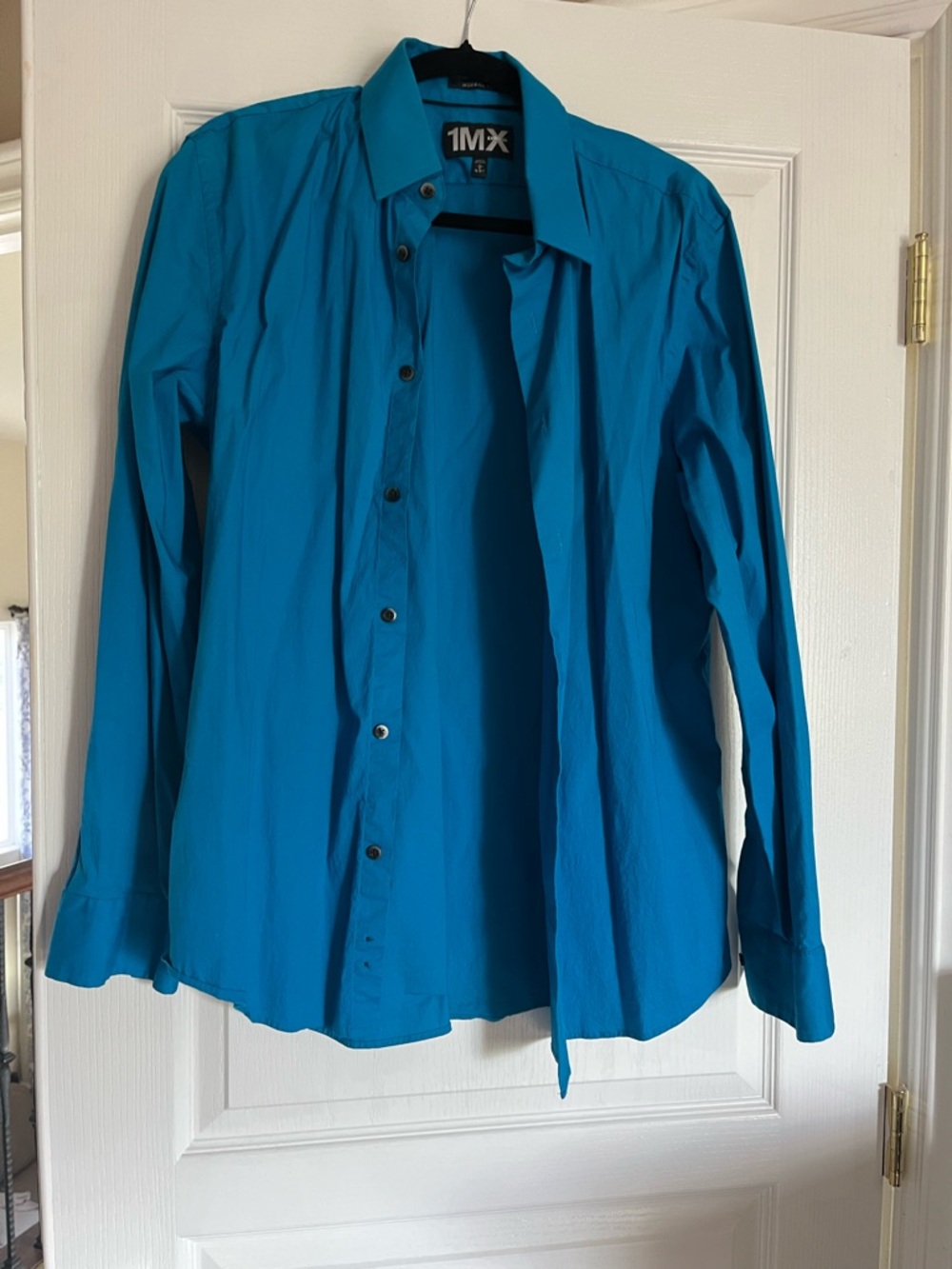 Express 1MX Modern Fit Solid Button Shirt Blue Dress Shirt Adult L mens